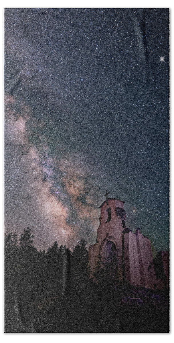 Church Hand Towel featuring the photograph St. Aloysius Church Ruin Under The Stars by David Soldano