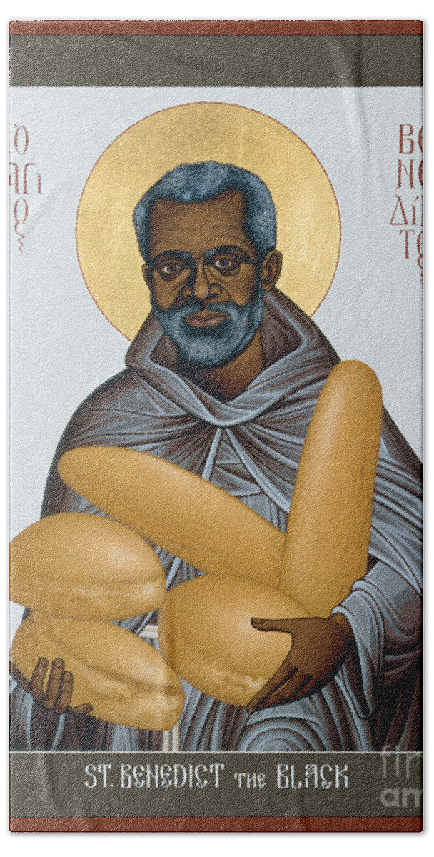 St. Benedict The Black Hand Towel featuring the painting St. Benedict the Black - RLBTB by Br Robert Lentz OFM