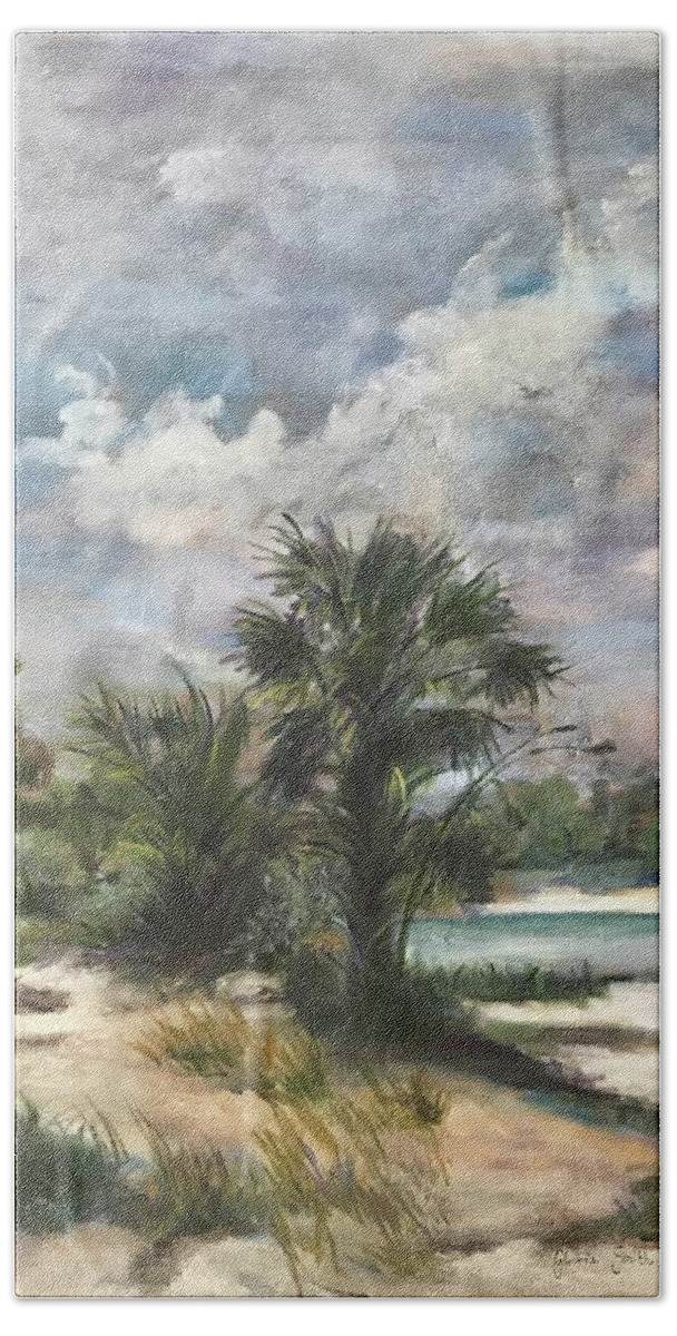 Palm Trees Hand Towel featuring the painting St. George Island by Gloria Smith