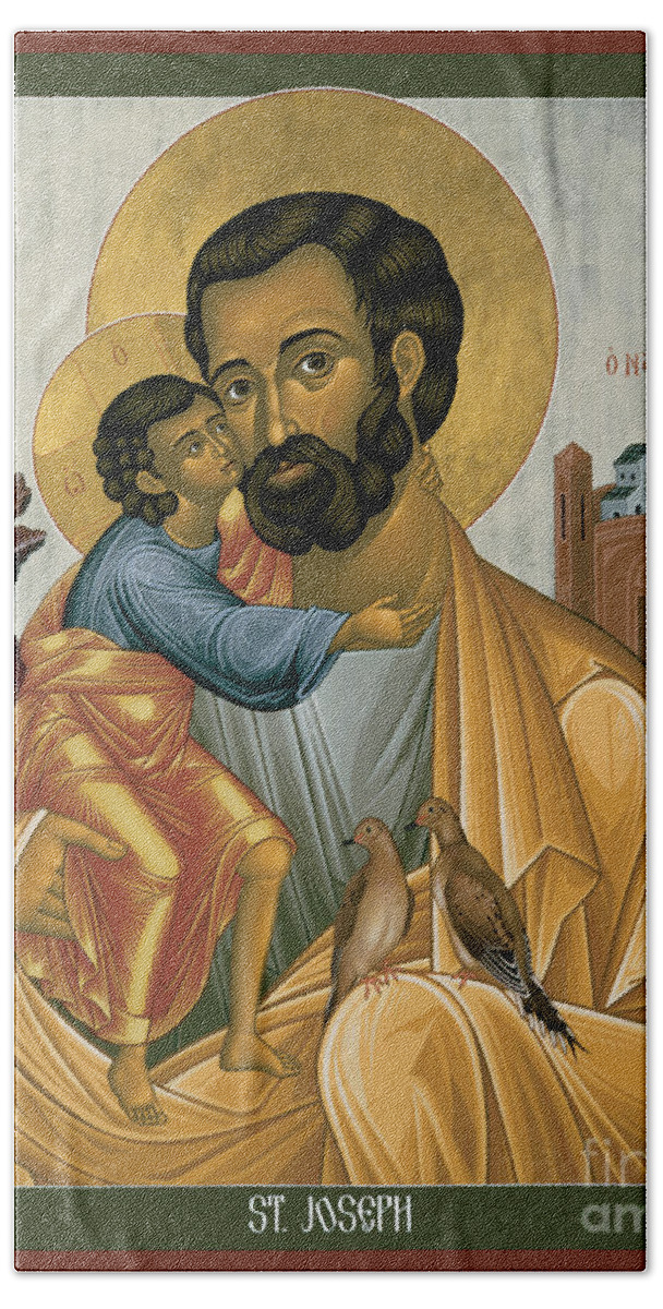 St. Joseph Of Nazareth Hand Towel featuring the painting St. Joseph of Nazareth - RLJNZ by Br Robert Lentz OFM