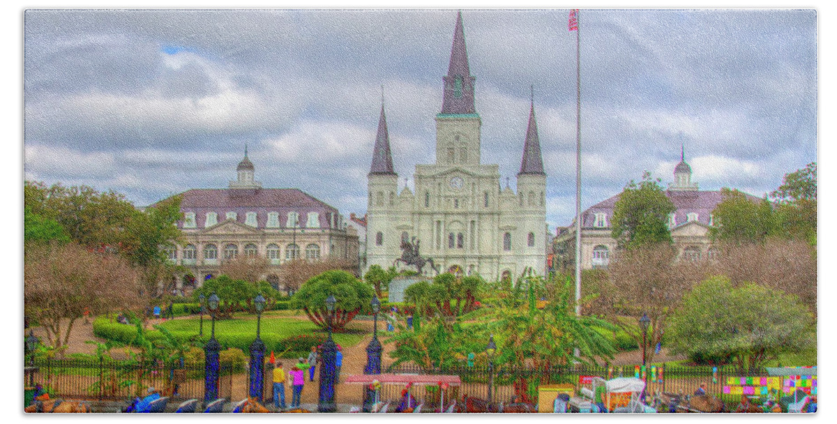 Church Hand Towel featuring the digital art St. Louis Cathedral by Don Schiffner