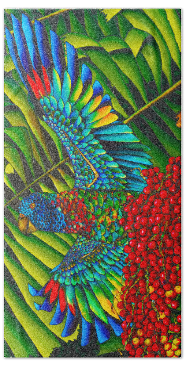 St. Lucia Parrot Hand Towel featuring the painting Amazona Versicolor - Exotic Bird by Daniel Jean-Baptiste