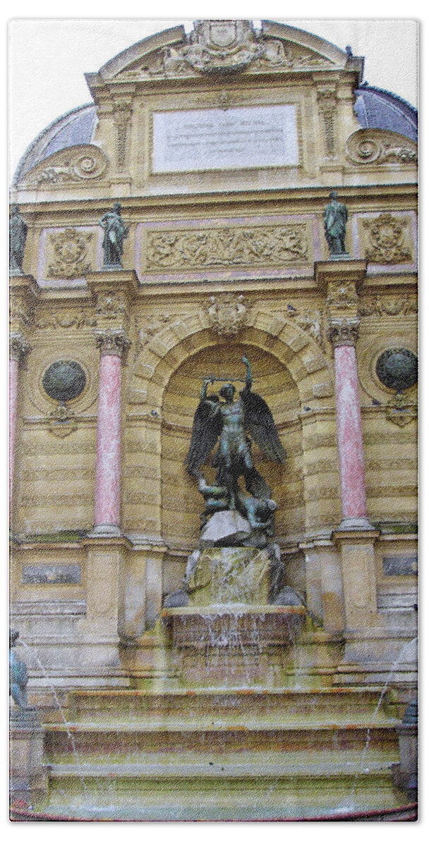 Paris Hand Towel featuring the photograph St. Michael's Fountain by Robert Meyers-Lussier