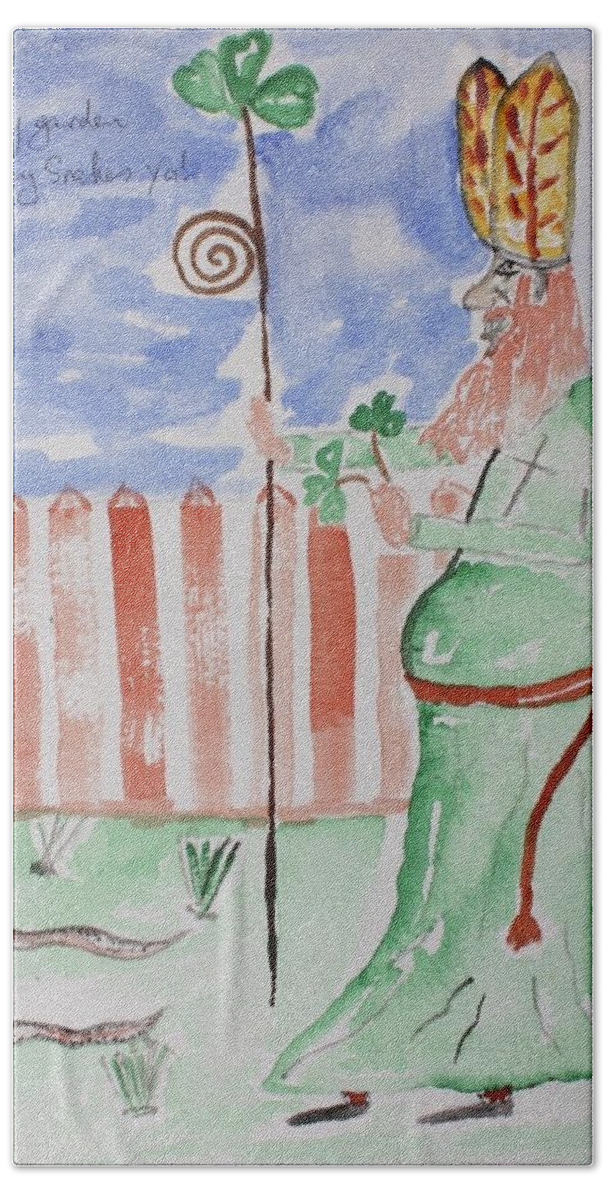 Paddys Day Bath Towel featuring the painting St Patrick 2017 by Roger Cummiskey