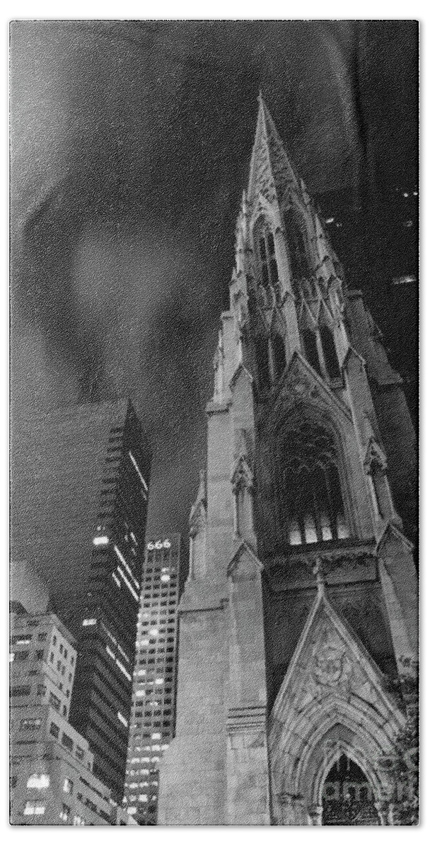 Night Photography Hand Towel featuring the photograph St Patricks Cathedral by Keith Kapple