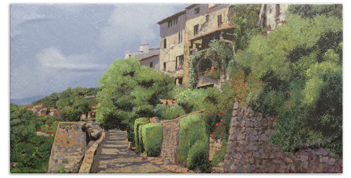 Landscape Hand Towel featuring the painting St Paul de Vence by Guido Borelli