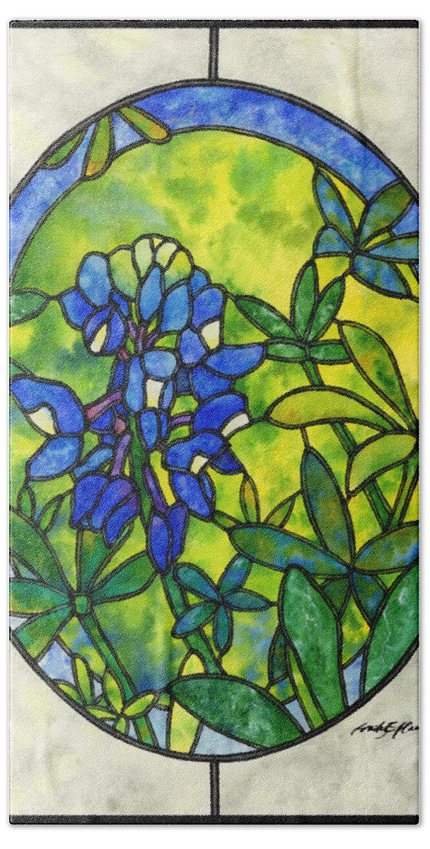 Stained Glass Bath Sheet featuring the painting Stained Glass Bluebonnet by Hailey E Herrera