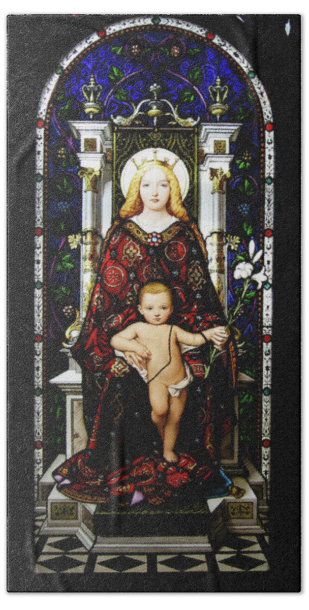 3scape Bath Towel featuring the photograph Stained Glass of Virgin Mary by Adam Romanowicz