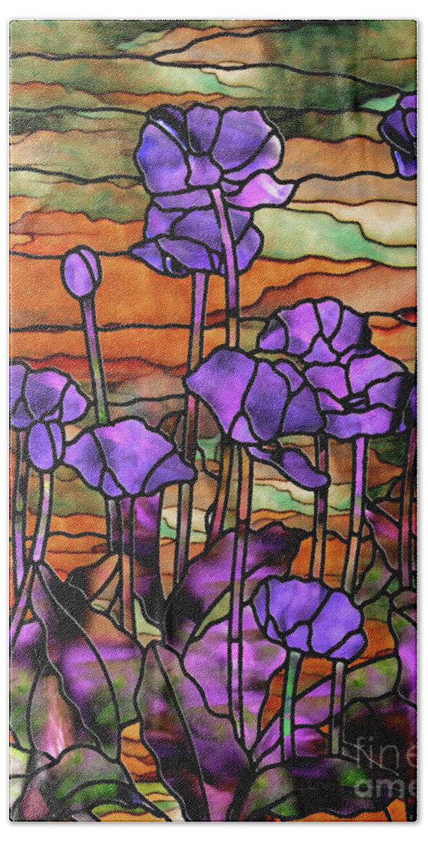 Stained Glass Hand Towel featuring the painting Stained Glass Poppies by Mindy Sommers
