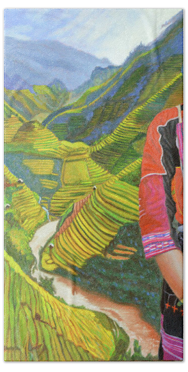 Hmong Woman Bath Towel featuring the painting Stairway to Heaven by Thu Nguyen
