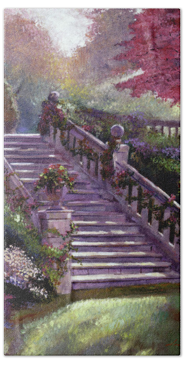 Gardens Bath Towel featuring the painting Stairway to My Heart by David Lloyd Glover