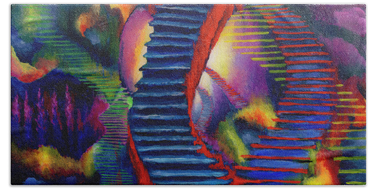 Abstract Art Bath Towel featuring the painting Stairways by Joe Baltich