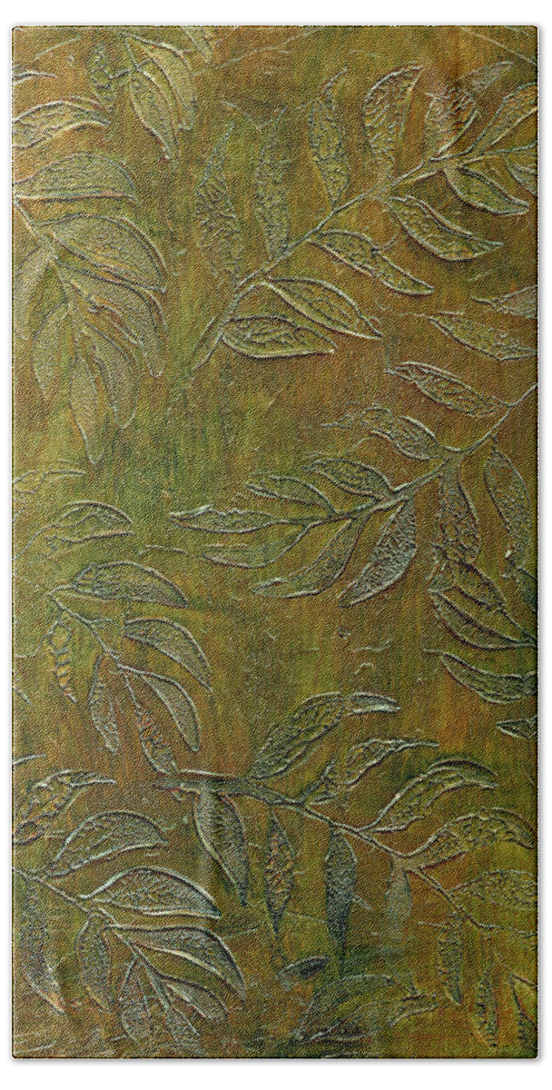 Mixed Media Fern Leaves Bath Towel featuring the photograph Stamped Textured Leaves by Sandra Foster