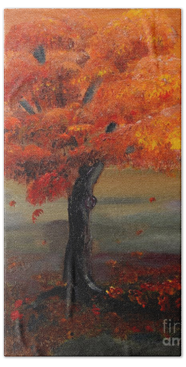 Autumn Bath Towel featuring the painting Stand Alone in Color - Autumn - Tree by Jan Dappen