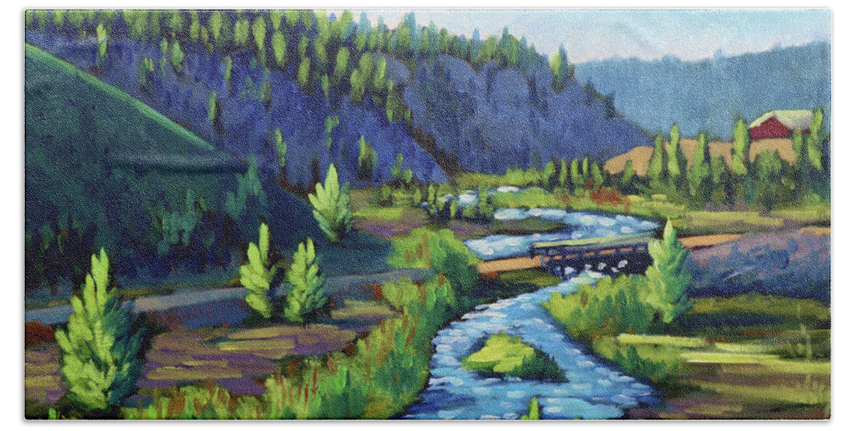 Stanley Bath Towel featuring the painting Stanley Creek by Kevin Hughes