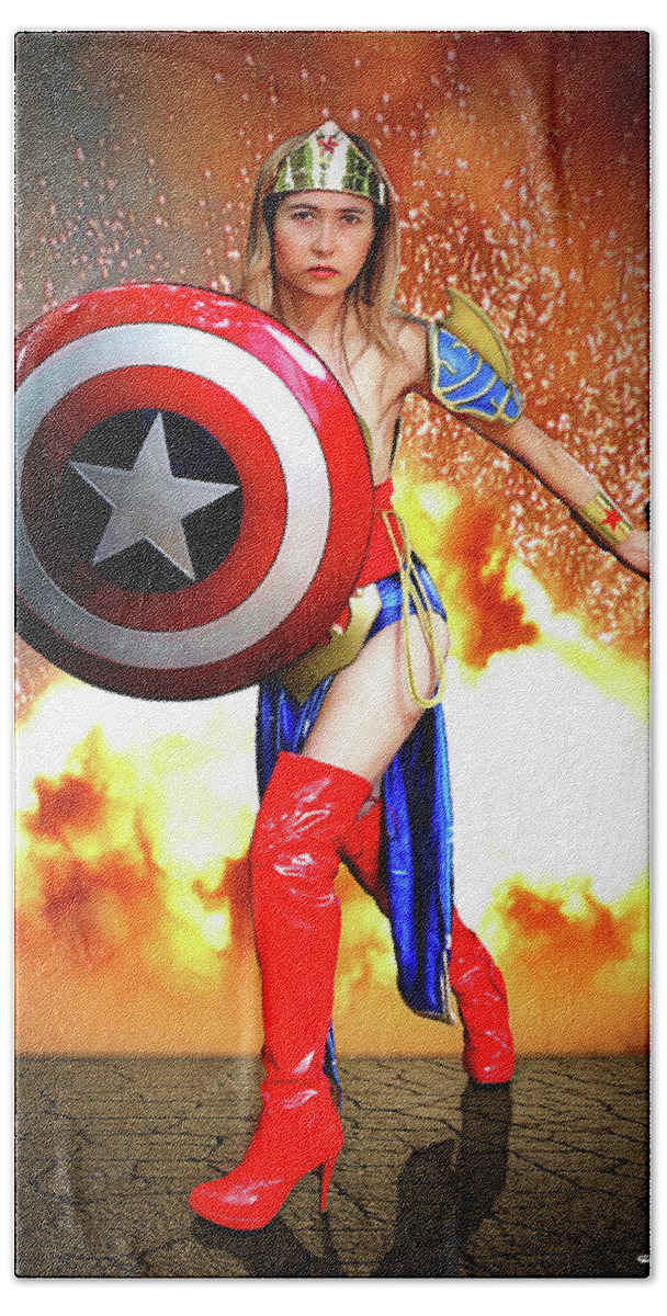Captain America Bath Towel featuring the photograph Star Spangled Hero by Jon Volden