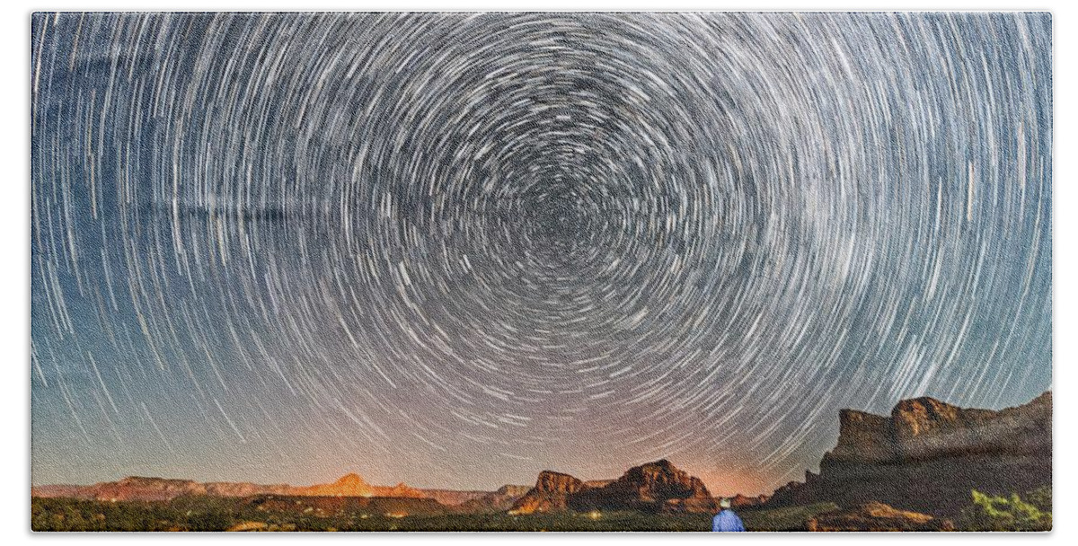 Stars Hand Towel featuring the photograph Star Trail Over Sedona, Arizona by Mati Krimerman