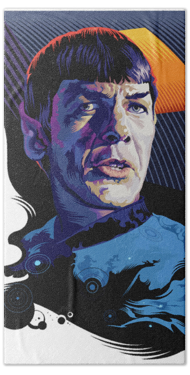 Spock Hand Towel featuring the digital art Star Trek Spock Pop Art Portrait by Garth Glazier