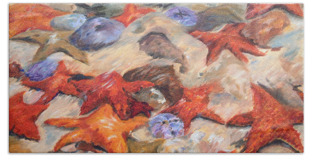 Bath Towel featuring the painting Starfish by Portraits By NC