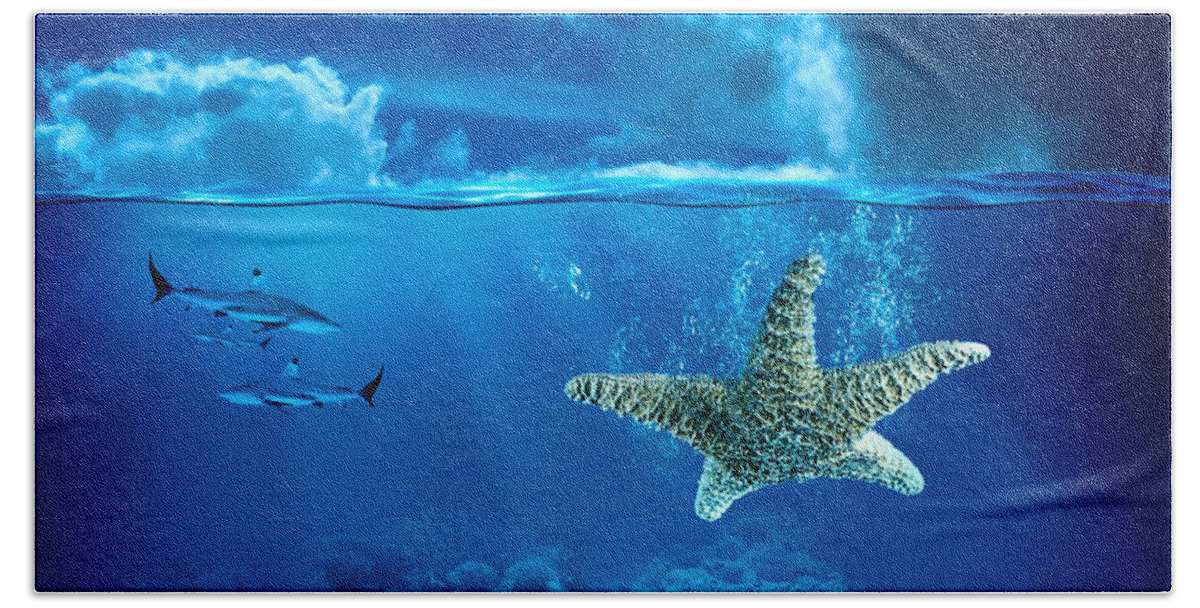 Starfish Hand Towel featuring the digital art Starfish Underwater Manipulation by Billy Bateman