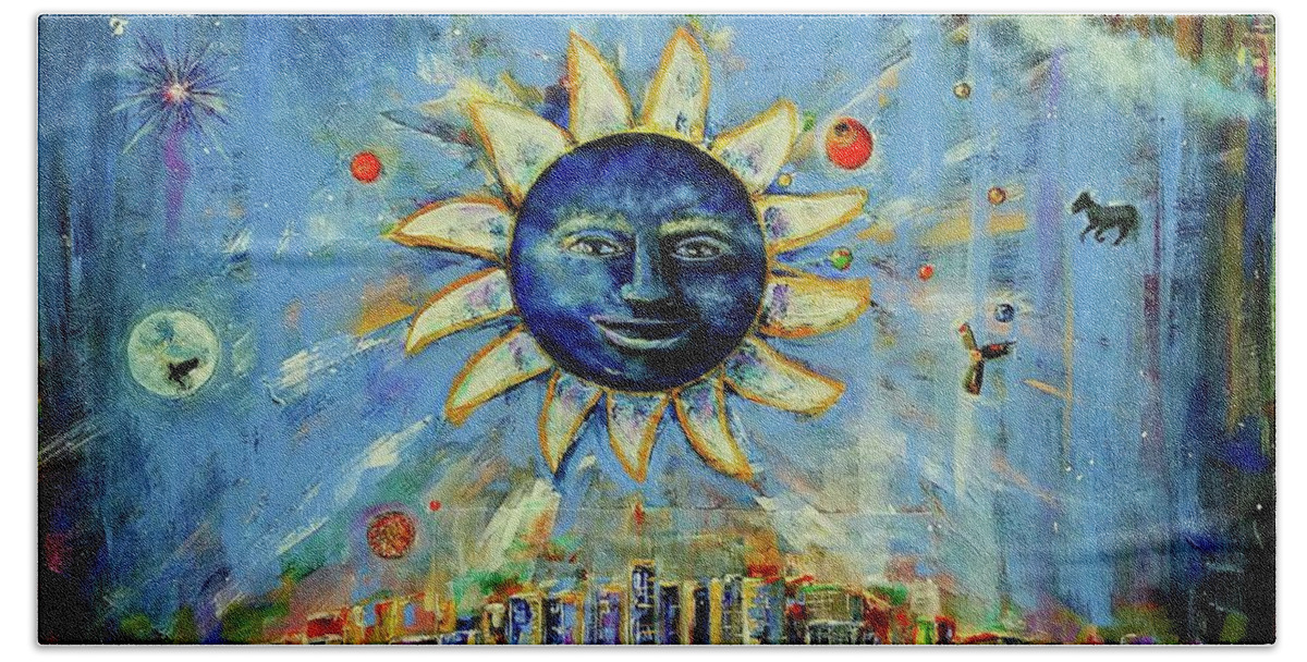 Sun Bath Towel featuring the painting Starry Night 2017 by Bernadette Krupa