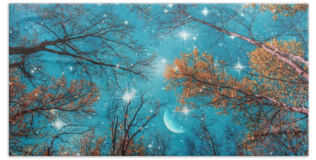 Starry Sky In The Woods Bath Towel featuring the photograph Starry Sky in the Woods by Marianna Mills