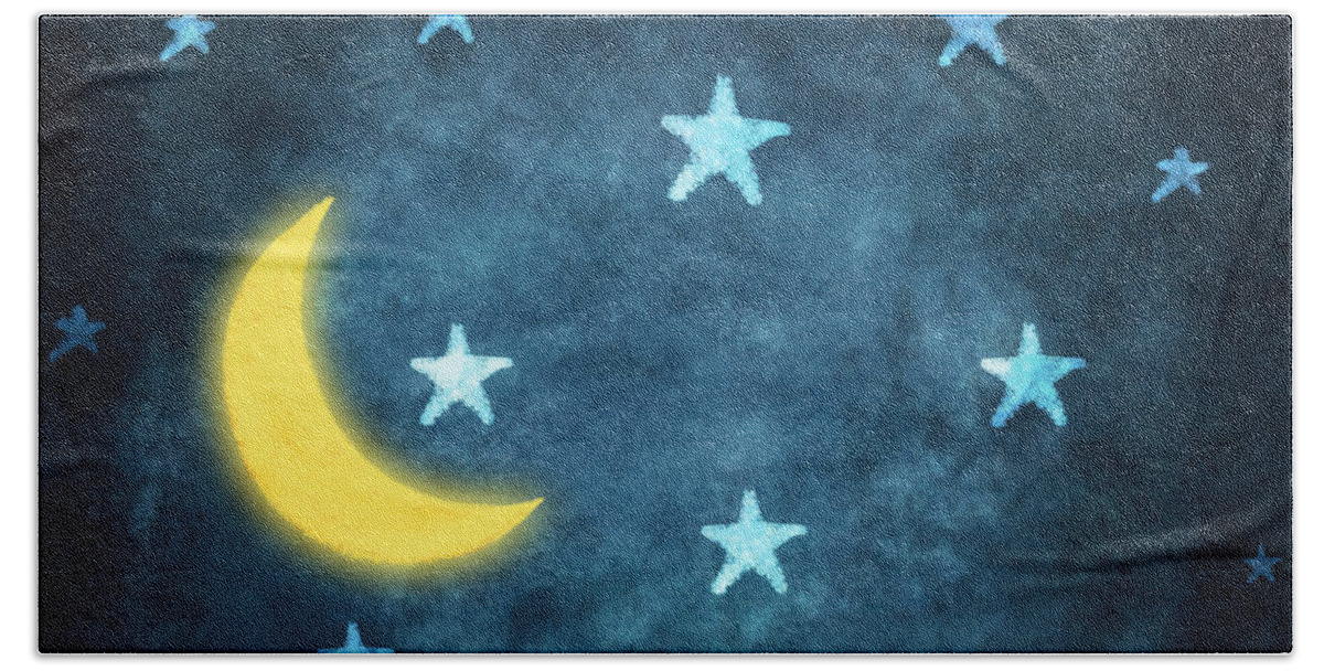 Art Bath Towel featuring the photograph Stars And Moon Drawing With Chalk by Setsiri Silapasuwanchai