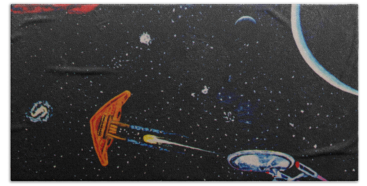 Startrel.scoemce Foxopm.s[ace.[;amets.stars Bath Towel featuring the painting StarTrek by Stan Hamilton