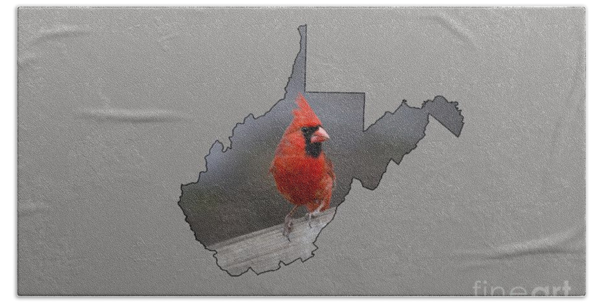 Male; Cardinal; Bird; Red; Posing; Outdoors; Nature Bath Towel featuring the photograph State bird of West Virginia by Dan Friend