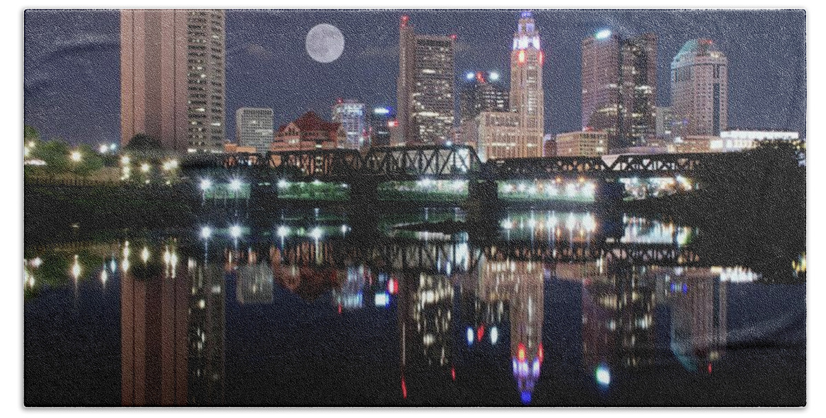 Columbus Bath Towel featuring the photograph State Capitol Full Moon by Frozen in Time Fine Art Photography