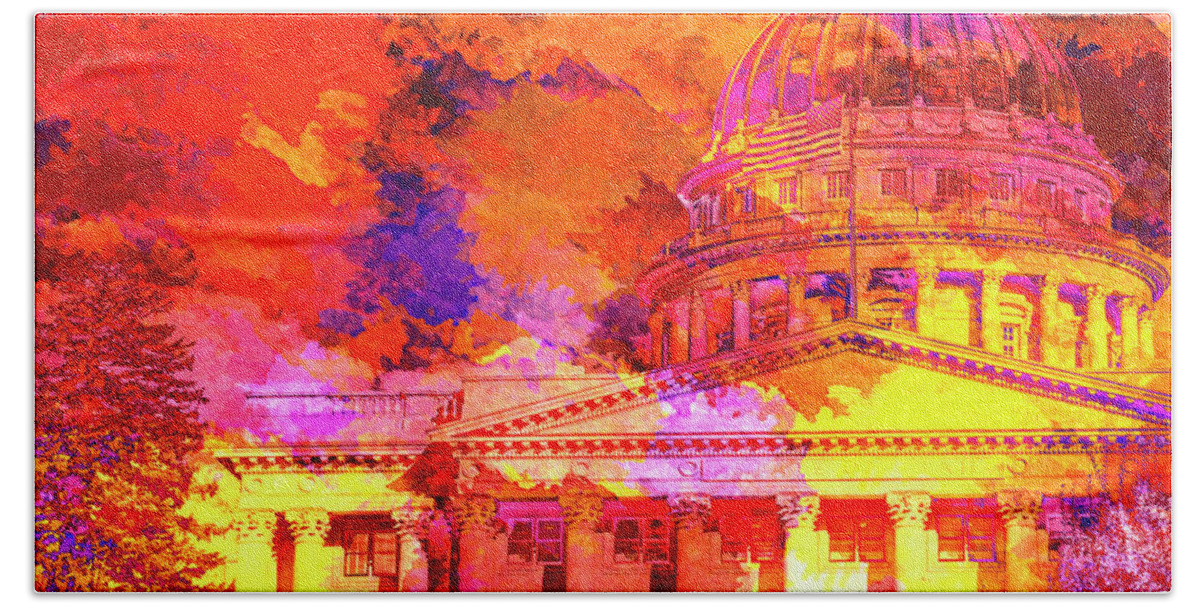 State Capitol Of Utah Bath Towel featuring the mixed media State Capitol of Utah by David Millenheft