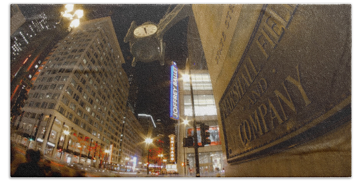 Chicago Bath Towel featuring the photograph State Street night scene by Sven Brogren