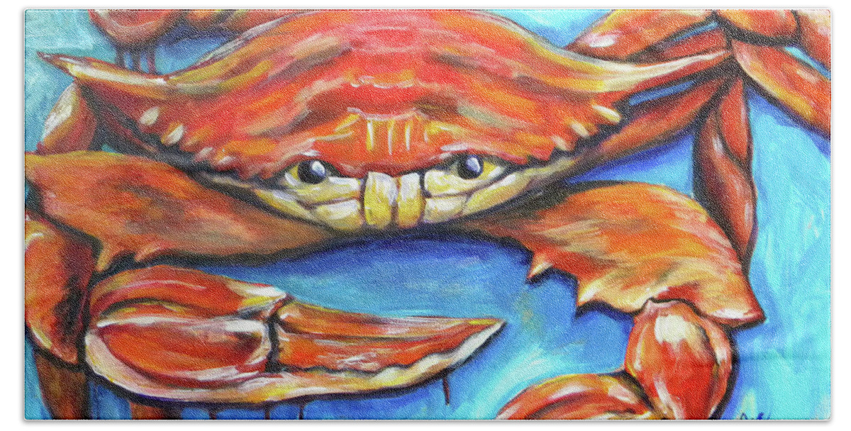 Crab Bath Towel featuring the painting Steamed by JoAnn Wheeler