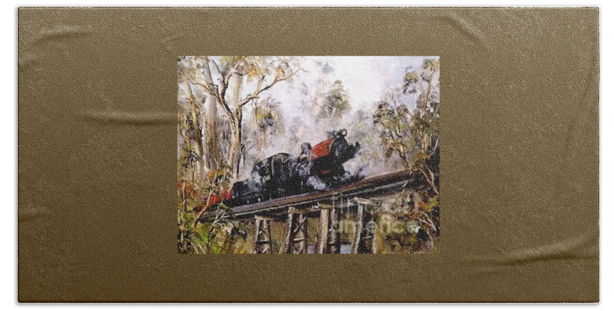Steam Rail Hand Towel featuring the painting Steamrail by Ryn Shell