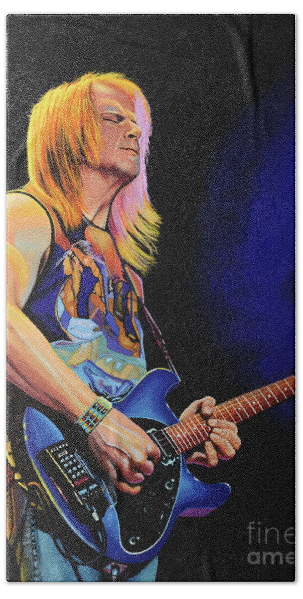 Steve Morse Hand Towel featuring the painting Steve Morse Painting by Paul Meijering