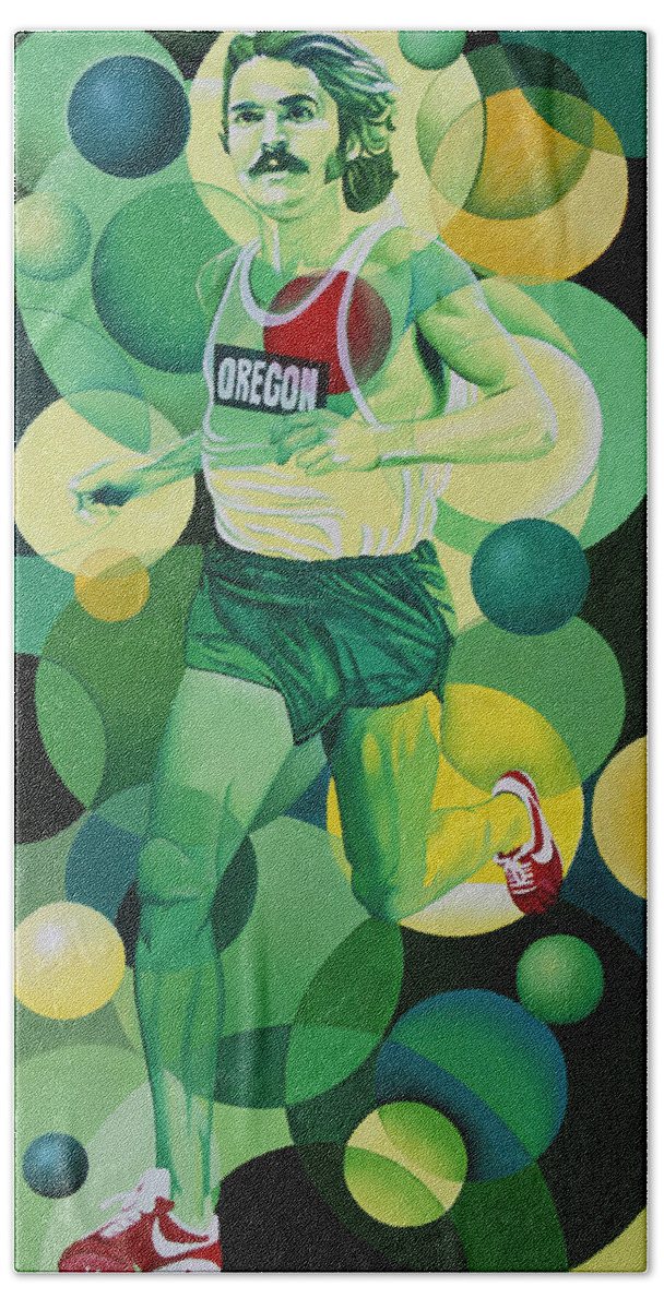 Steve Prefontaine Bath Towel featuring the painting Steve Prefontaine by Joshua Morton