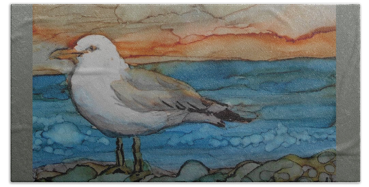 Seagull Hand Towel featuring the painting Steven 252 by Catherine Van Der Woerd