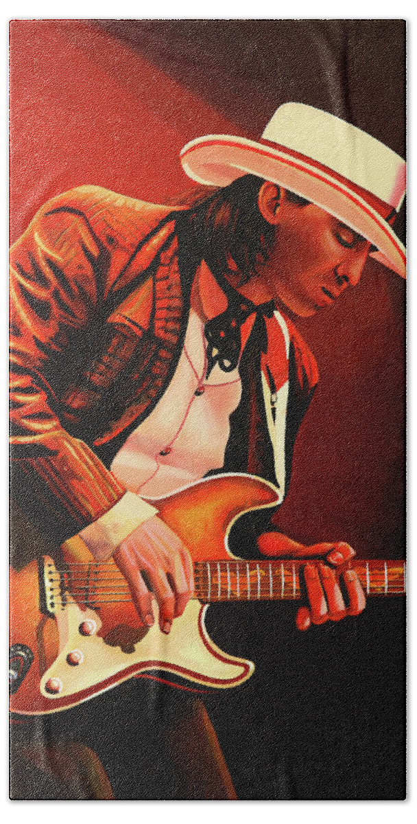 Stevie Ray Vaughan Hand Towel featuring the painting Stevie Ray Vaughan painting by Paul Meijering