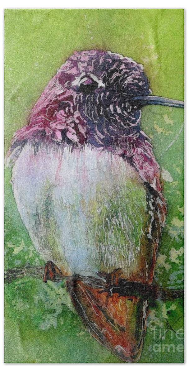 Hummingbird Hand Towel featuring the mixed media Still for a Moment II by Carol Losinski Naylor