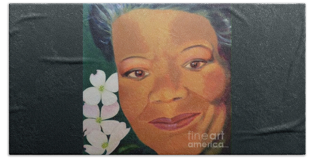 Maya Angelou Hand Towel featuring the painting Still I Rise...a Portrait of Maya by Kathleen Irvine