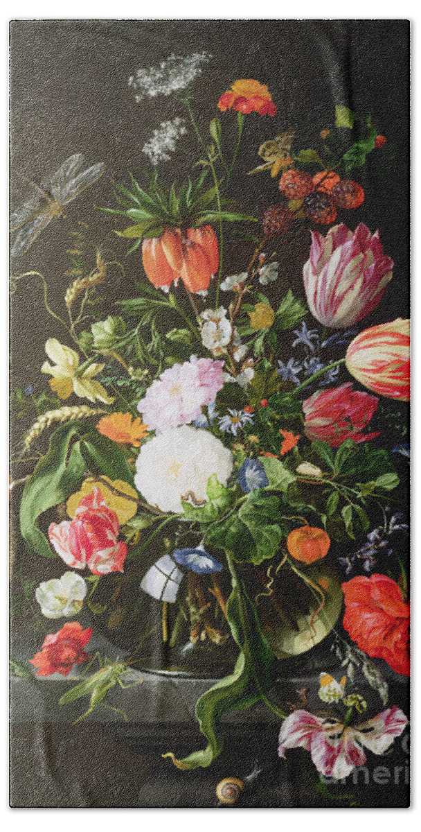 Still Hand Towel featuring the painting Still Life of Flowers by Jan Davidsz de Heem