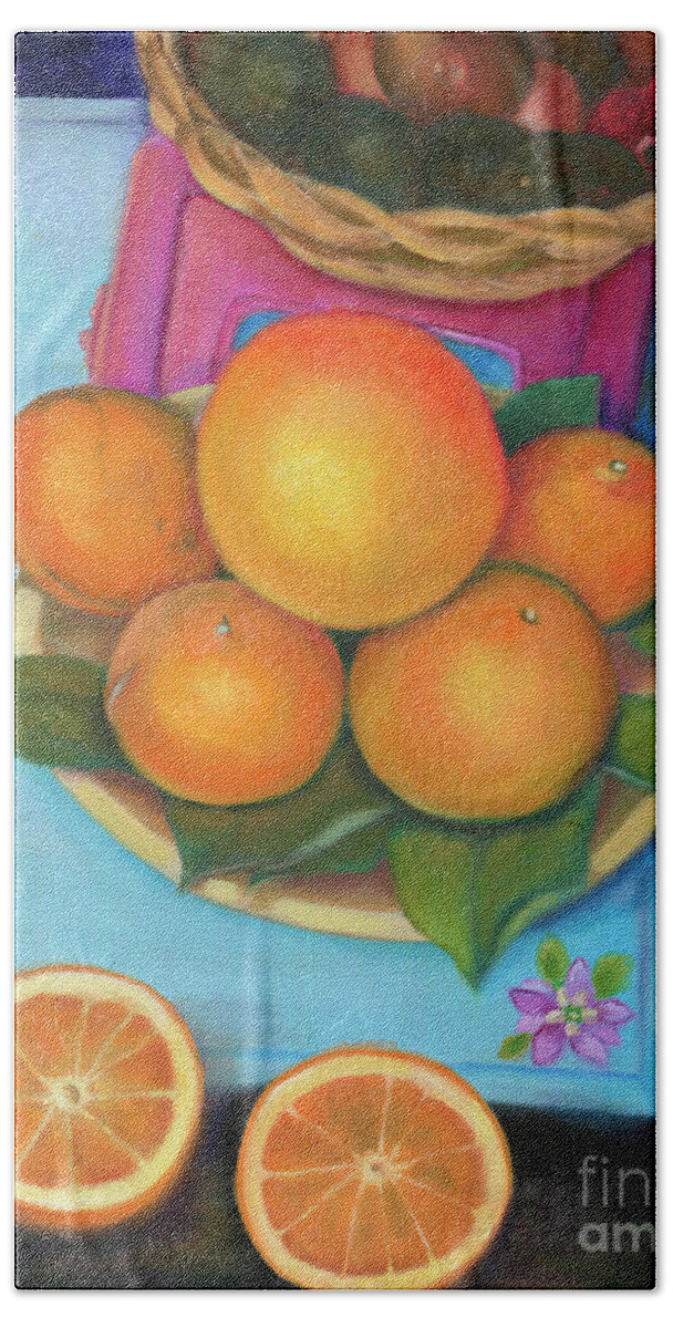 Still Life Bath Sheet featuring the painting Still Life Oranges and Grapefruit by Marlene Book