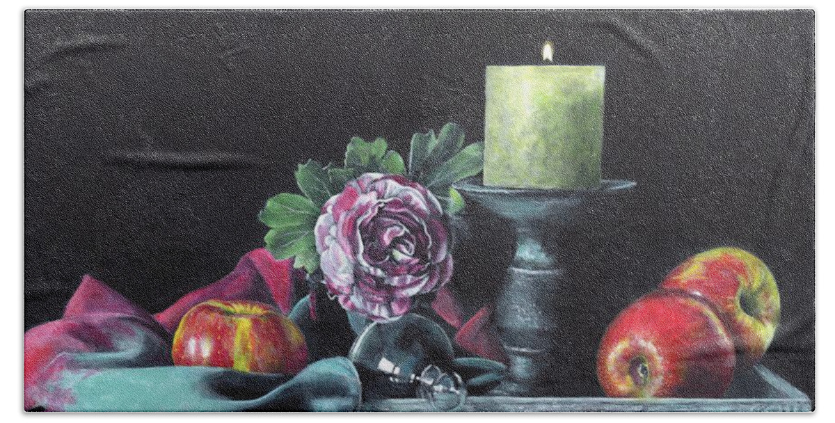 Still Life Bath Towel featuring the painting Still life with candle by John Neeve