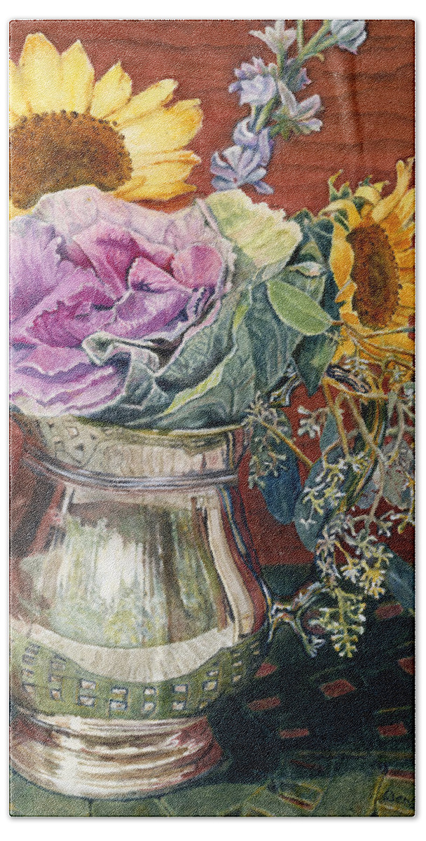 Still Life Bath Towel featuring the painting Still Life with Flowers by Wendy Keeney-Kennicutt