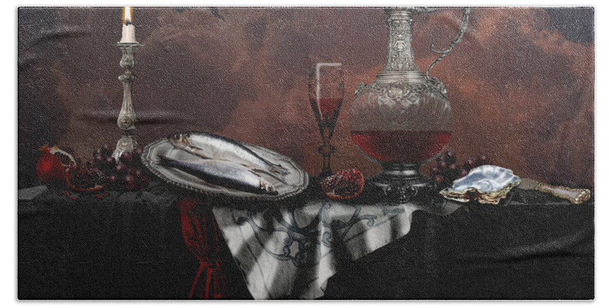Still Life Hand Towel featuring the digital art Still life with red wine by Alexa Szlavics