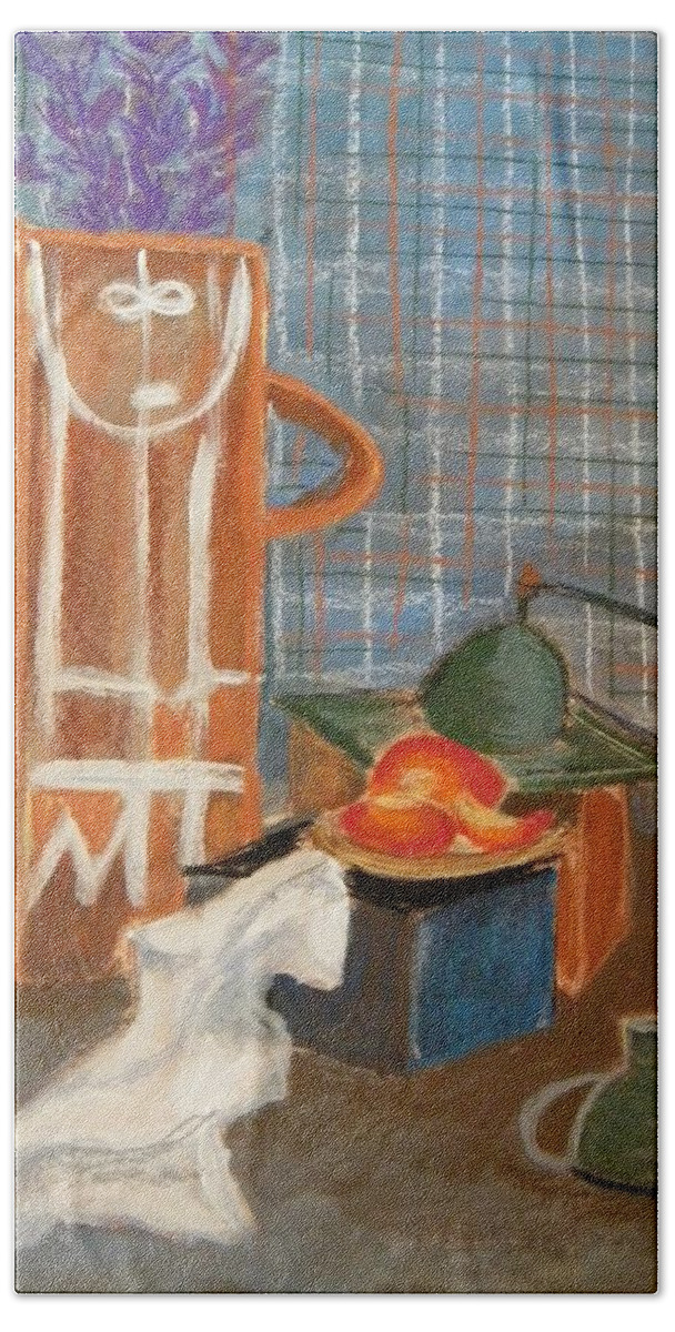 Ceramic Hand Towel featuring the pastel Still Life with Romanian ceramic by Manuela Constantin