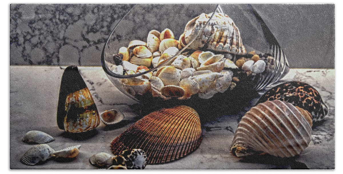 Still Life Bath Towel featuring the photograph Still life with shells by Andrei SKY
