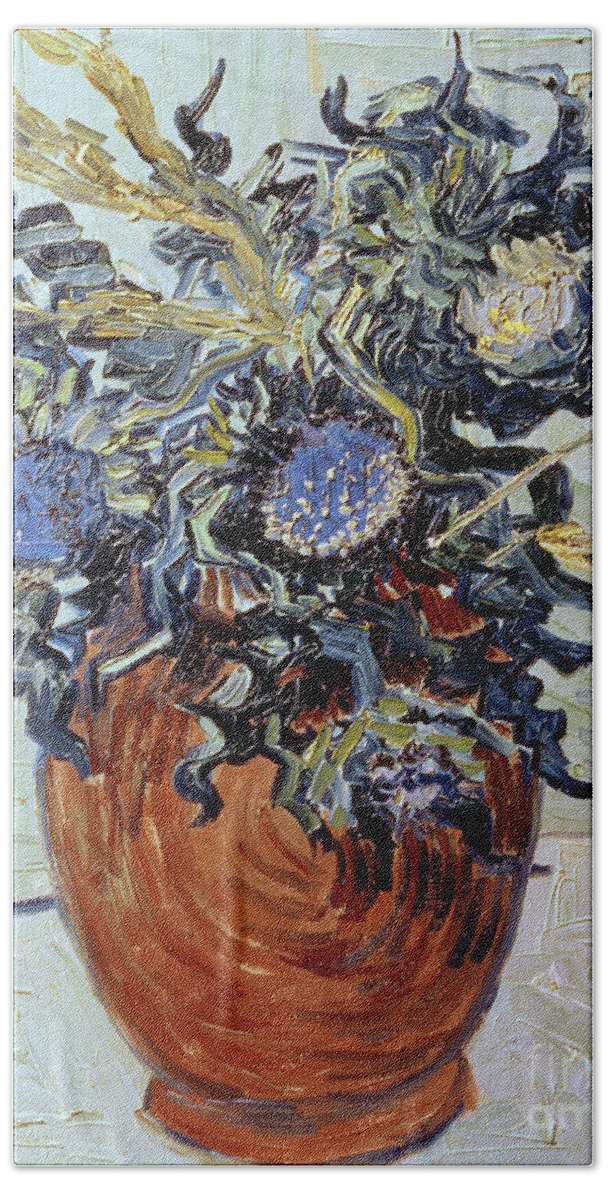 Still Life With Thistles Hand Towel featuring the painting Still Life with Thistles by Vincent van Gogh