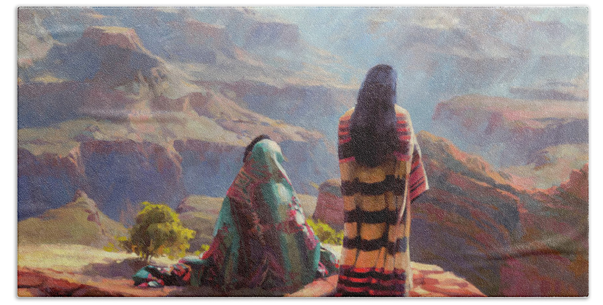 Southwest Hand Towel featuring the painting Stillness by Steve Henderson