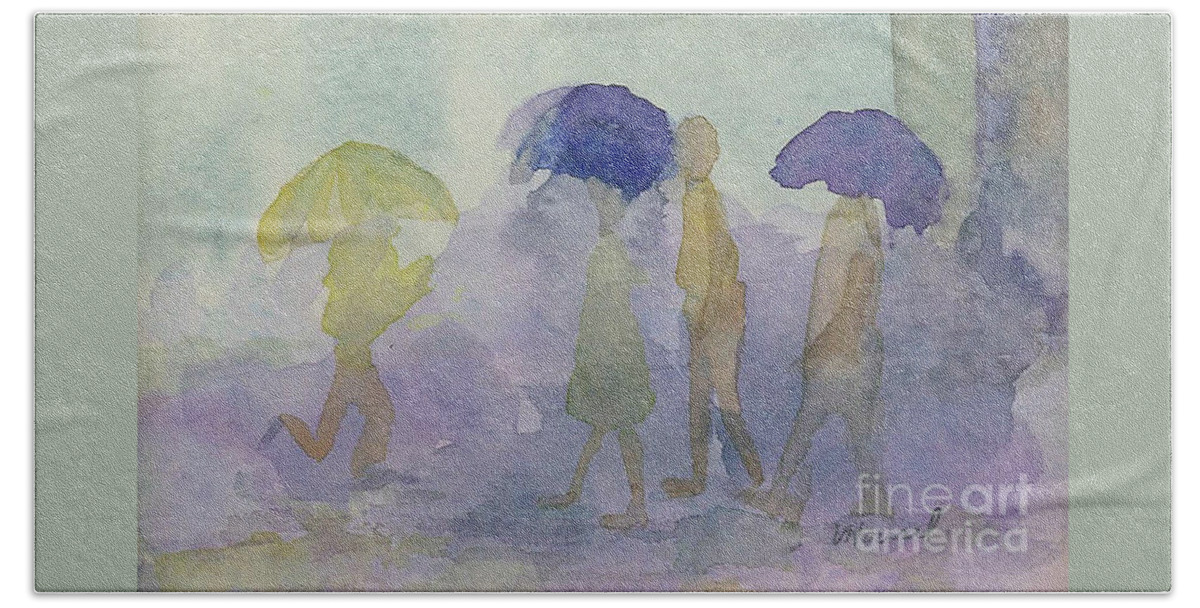 Watercolor Hand Towel featuring the painting Stomping in the Rain by Vicki Housel